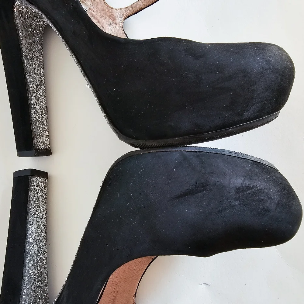 Miu Miu Black Suede Glitter Sole Mary Jane Heels, Size 38 - Picture 9 of 12